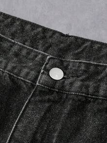 Manfinity Denimwave 男士休闲街头风做旧弧形宽松黑色牛仔裤 - 黑色 - 查看 3