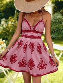 KARISMINA Print Sleeveless Dress For Women, Spring/Summer - Pink - View 6