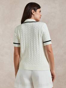 Briarwyn Women's Casual Contrast Trim Bear Embroidery Short Sleeve Sweater, Summer - White - View 2