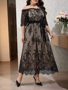 Modelyn Robe de soirée décontractée pour femmes grandes tailles avec design de taille à lacets et épaules dénudées en dentelle - Multicolore - Voir 10