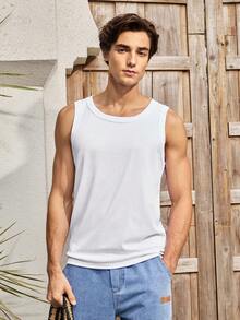 成熟休闲男士时尚罗纹纹理修身弹力汗衫背心 - 白色 - 查看 3