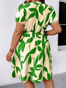 SHEIN Clasi Plus Size Women Vacation Plant Print Surplice V-Neck Short Sleeve Dress - Multicolor - View 2