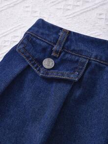 Setelan Denim 2 Potong untuk Anak Perempuan Remaja, Rompi Denim Tanpa Lengan Bergaya Vintage dan Rok Lipit Denim, Musim Panas - Biru - View 7