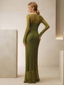 Anewsta 女士优雅高弹蕾丝吊带连衣裙 - 綠色 - 查看 2