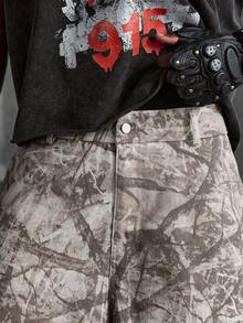 NEON BLANC Men's Branch Print Cargo Pocket Wide Leg Loose Pants - Rust Brown - View 5