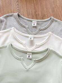 Vintaside Kids 3件装女童纯色V领短袖修身基础款T恤 - 彩色 - 查看 7