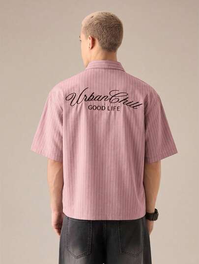 SWAVVY Men's Casual Loose Fit Striped Short Sleeve Woven Shirt Men Cotton Shirt Pinstripe Shirt Men Shirt Embroidered Shirt Short Sleeve Shirt Mens Short Sleeve Shirt Mens Cotton Shirt Mens Striped Shirt Mens Graphic Shirt Mens Casual Shirt