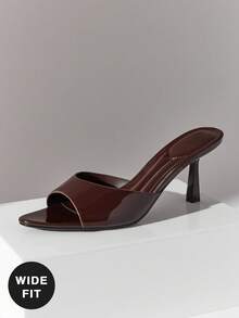 SHUZIA Giày sandal nữ dáng rộng, thoải mái, gợi cảm, mũi nhọn, chất liệu giả da bóng, gót nhọn. - Cà phê nâu - Xem 5