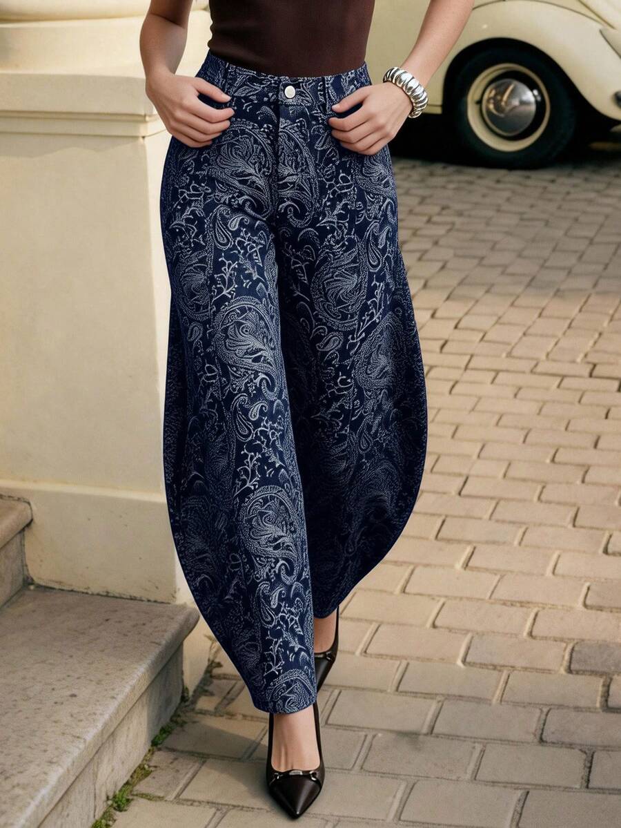 Anewsta Quần jeans ống loe dáng suông màu cà phê, cạp cao, in kỹ thuật số, thiết kế hiện đại, tôn dáng dành cho nữ, mẫu mới Xuân/Thu. - Màu xanh lam - Xem 1