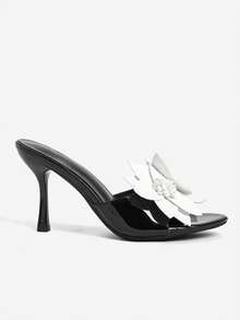 CUCCOO CHICEST Women's Elegant Floral Decor High Heel Slide Sandals Elegant Shoes Wedding Shoes - Black - View 10