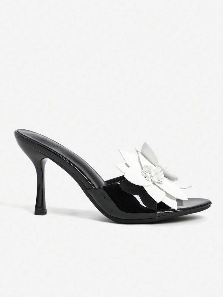 CUCCOO CHICEST Women's Elegant Floral Decor High Heel Slide Sandals Elegant Shoes Wedding Shoes