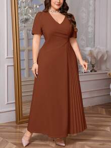 Firerie Plus Size Women's Comfortable Casual Elegant Ruched Loose Stretch Date Party Short Sleeve Dress, Spring/Summer Flowy Dress,Formal Dresses For Women - Burnt Orange - View 8