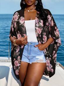 SHEIN CURVE+ Damen Große Größen Sommer Strand Land Konzert Damen Floral Kimono Hawaiihemd - Verschiedenfarbig - Übersicht 8