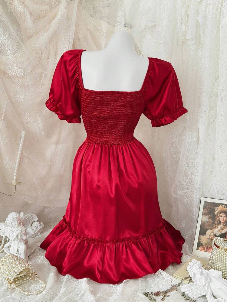 vintage red satin dress Vintage Red Satin Party Dress