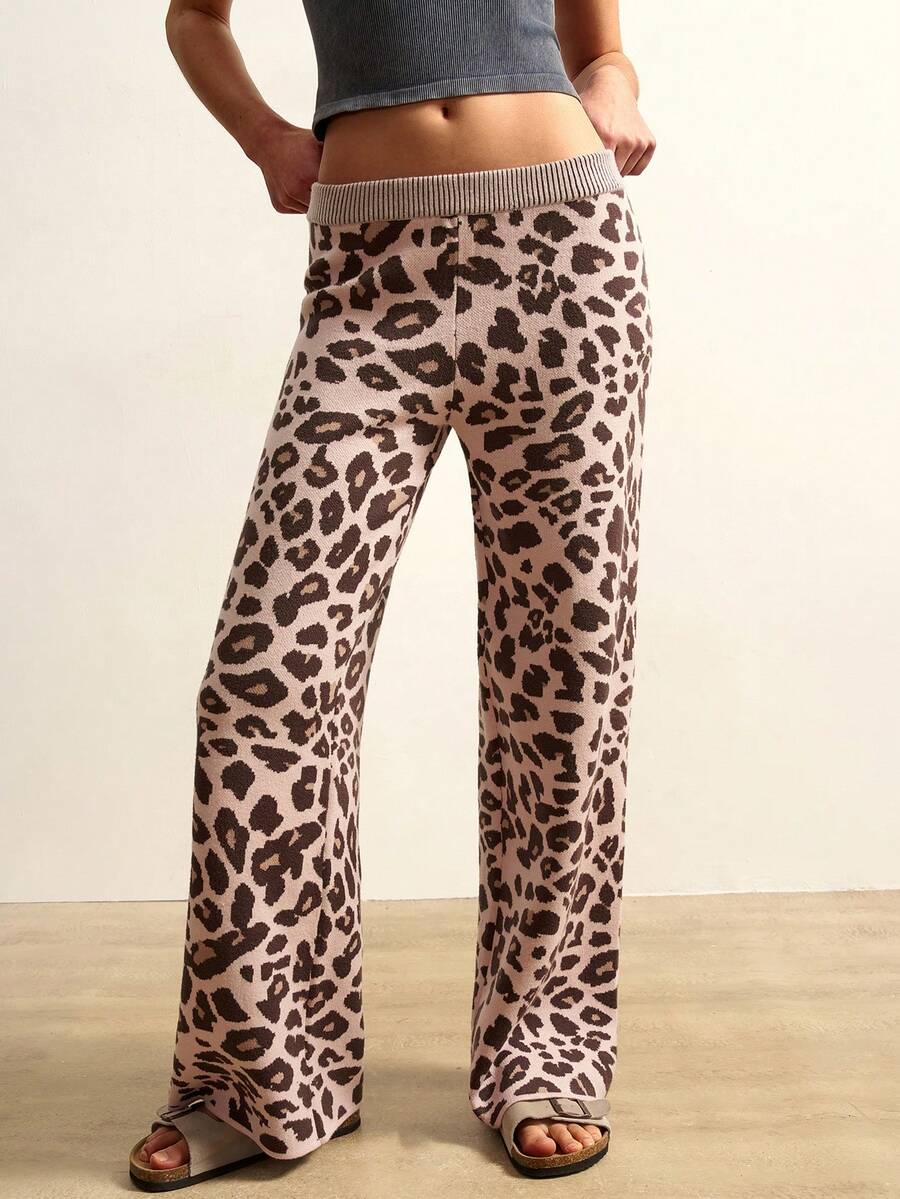VARSIVA Women's Casual Chic Street Style Leopard Print Pattern Loose Wide-Leg Sweatpants, Autumn/Winter - Multicolor - View 1