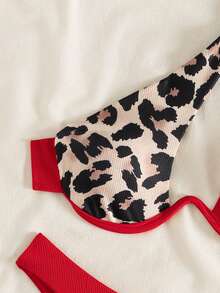 Swim Vcay 豹纹拼接吊带泳衣（随机印花），带钢圈 - 紅色 - 查看 4