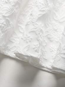 SHEIN Đầm chữ A màu trắng thanh lịch dành cho bé gái tuổi teen, chất liệu jacquard, cổ chữ V, tay áo xếp nếp, eo thon. - trắng - Xem 7