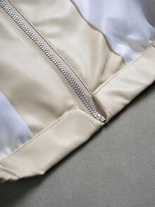 PAVTROS Men's Turndown Collar Zipper Letter Graphic Pocket Casual Versatile Daily Wear Long Sleeve Jacket Light Jacket Race Jacket Windbreaker Leather Jacket Outwear - Apricot - View 4