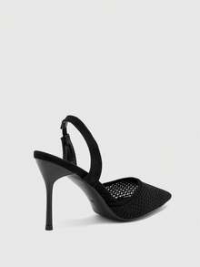 CUCCOO BIZCHIC Black Pointed Toe Mesh Lace-Up High Heel Shoes For Women - Black - View 9