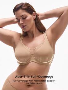 LUVLETTE Plus Woman Lingerie Full Coverage Support&Breathable Underwire Sexy Unlined Nude Mesh No-Show Seamless Invisible Minimizer Bra - Apricot - View 5