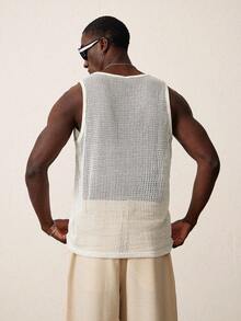STYNVO Men's Sleeveless Tank Top, Perforated Jacquard Fabric, Soft & Comfortable, Stretchy Material, Slim Fit Men Mesh Top Men's Sleeveless Tops Knit Tank Top Men - Apricot - View 2