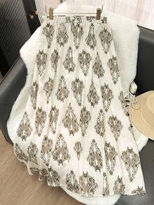 Lacomfia Rok Panjang Maxi Bermotif Paisley Ukuran Plus, Model A-Line, Dekorasi Rhinestone, Gaya Bohemian, Liburan, Warna Beige, Musim Gugur - MultiWarna - View 1
