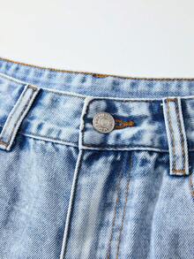 GlowEve 女士向日葵刺绣口袋毛边休闲牛仔短裤 - 藍色 - 查看 6