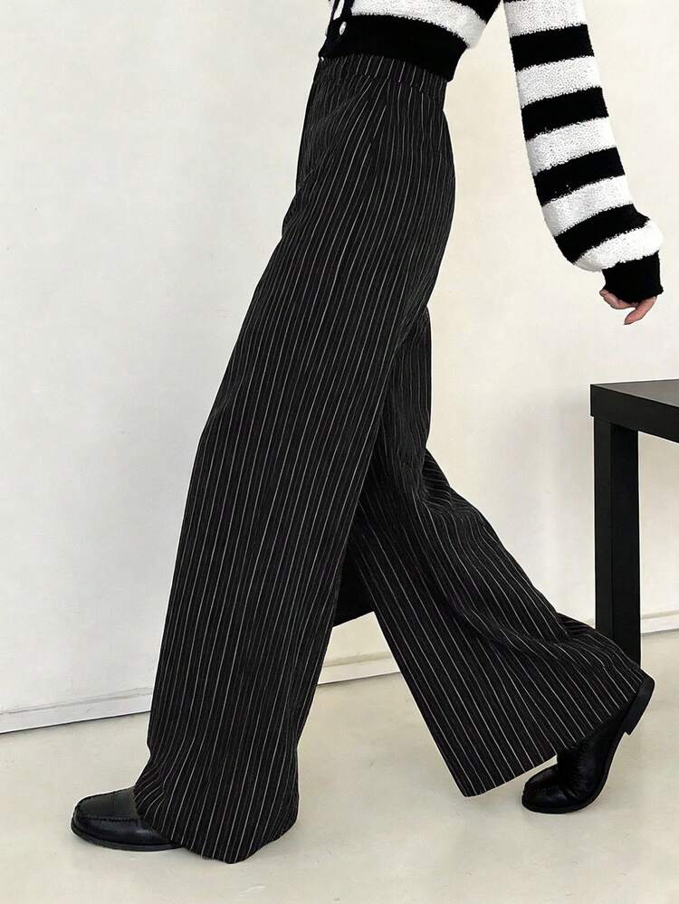 Women's Business Casual Striped Wide Leg Pants, Suitable For Commuting And Daily Wear