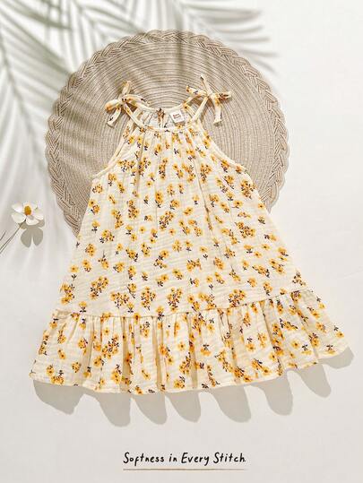 Cozy Pixies Baby Girl Floral Print Casual Sleeveless Dress