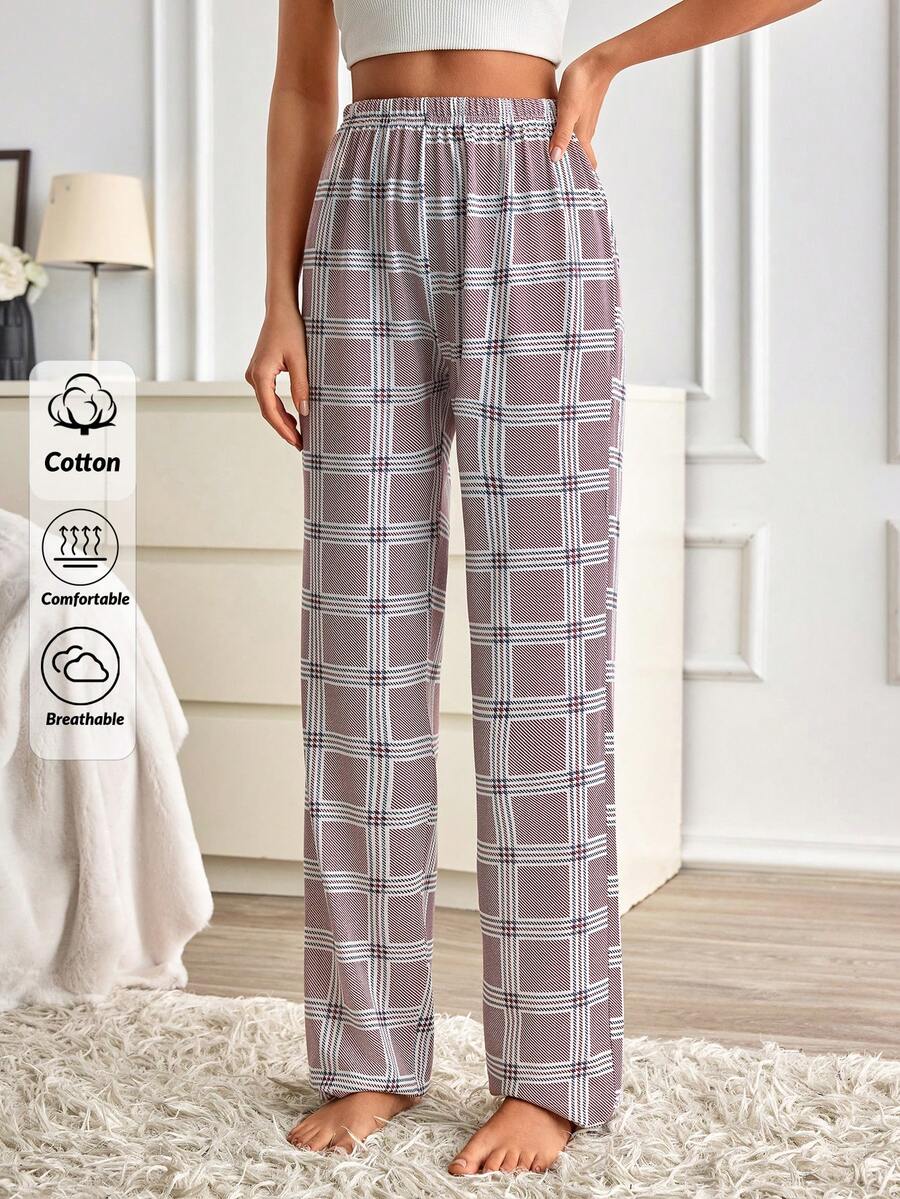 Women Cotton Contrast Colour Heart Pattern Long Pants Homewear Comfort Casual Pajama Sleep Bottom - Multicolor - View 1