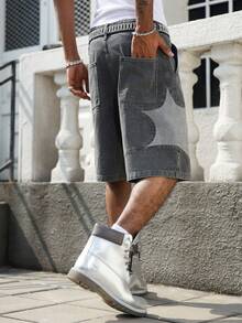 Manfinity EMRG Men's Casual Distressed Dark Grey Denim Shorts - Dark Grey - View 3