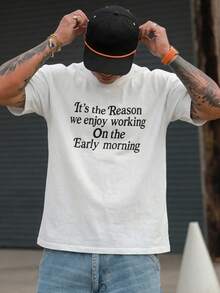 DAZY Men's Letter Print Round Neck Short Sleeve White T-Shirt, Summer - White - View 4