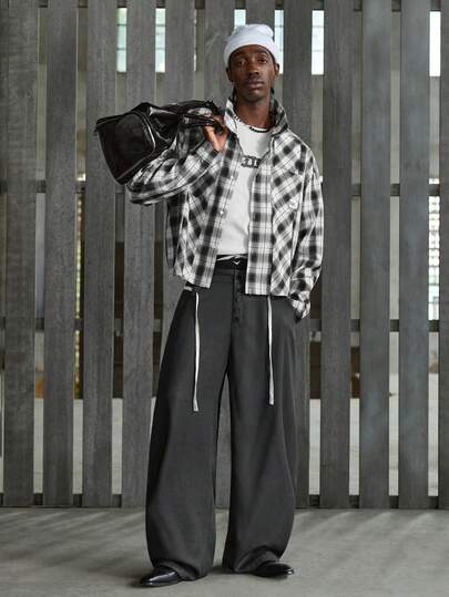 NEON BLANC Men's Solid Color Twist Pocket Casual Wide Leg Pants