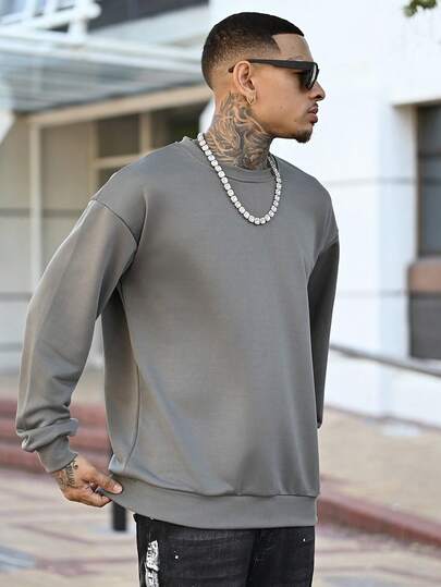 Devon Thys Men's Casual Solid Color Crew Neck Sweatshirt, Spring/Autumn