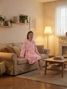 Joivida 1件男女通用抓绒连帽衫，带口袋 - 超柔软保暖家居服，可机洗，蝴蝶结/草莓/樱桃熊印花 - 彩色 - 查看 11