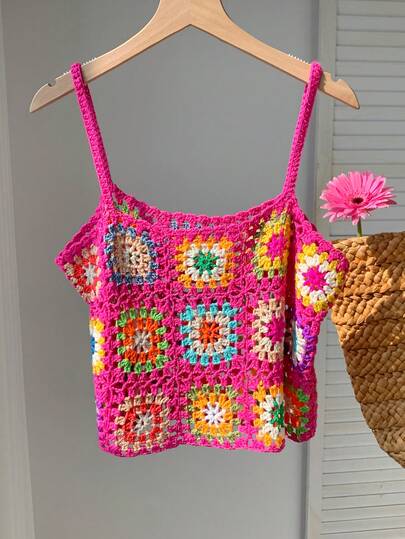 Comfortcana 女士多色钩针花卉针织吊带背心