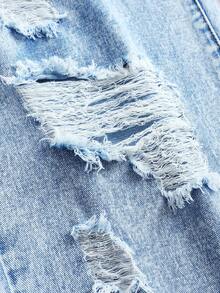 SHEIN 少女蓝色破洞宽松牛仔裤 - 淺色水洗藍 - 查看 4