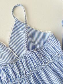 INAWLY Casual Striped Baby Blue Spaghetti Strap Camisole And Pants Co-Ords For Summer - Baby Blue - View 5