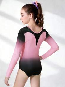少女优雅渐变印花长袖运动服，专为健身、户外运动、舞蹈、花样滑冰、瑜伽、体操设计，饰有水钻，粉色，适合所有季节。 - 彩色 - 查看 2