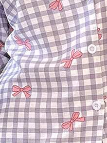 Napfluff Pink Plaid Bow Collar Loose Long Sleeve & Pants Women Pajama Set - Mauve Purple - View 7