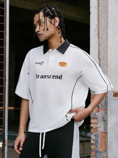 PAVTROS Men's Fashionable & Comfortable Letter Print Casual Short Sleeve Polo Shirt,Spring To Summer,Summer,Vacation,Vintage,Going Out,Party,Festival,Gift For My Boyfriend,Streetwear,Workout