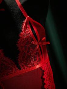 SpicyHot 4pcs/Set Romantic Lace Crotchless Sexy Lingerie Set - Red - View 8