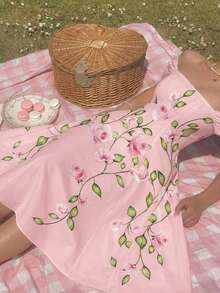 SHEIN MOD 女士露肩印花优雅连衣裙，春夏款 - 粉色 - 查看 4