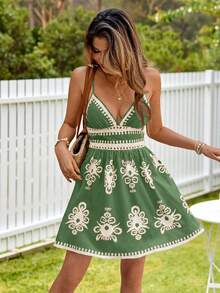 KARISMINA 女士印花无袖连衣裙，春夏款 - 綠色 - 查看 5