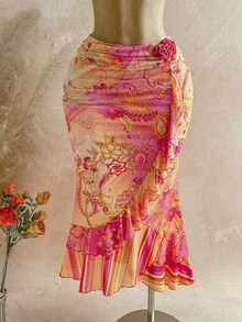 Soleia 全新 3D 花卉图案针织荷叶边下摆长裙 - 彩色 - 查看 3