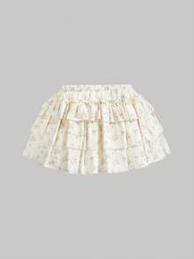 Sweetness Women's Vintage Ditsy Floral Ruffled Hem Low Waist Mini Skirt, Textured Fabric For Vacation - White - View 8