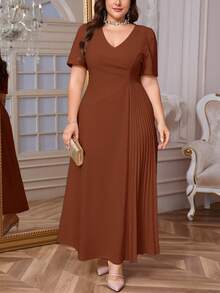 Firerie Plus Size Women's Comfortable Casual Elegant Ruched Loose Stretch Date Party Short Sleeve Dress, Spring/Summer Flowy Dress,Formal Dresses For Women - Burnt Orange - View 6