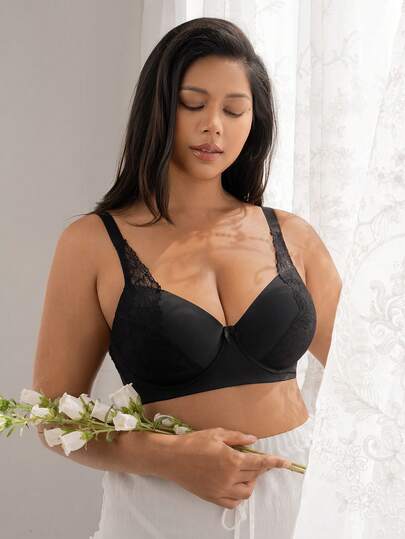 DesireSculpt 1件加大码女士蕾丝拼接钢圈文胸