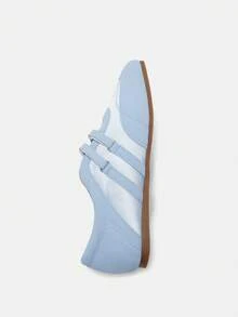 Zapatos de tipo Mary Jane versátiles con cierre de gancho y bucle en color rojo vintage, nuevos zapatos planos de punta redonda casuales para primavera 2025 [Corren pequeños, por favor pida de acuerdo a la tabla de tallas], Bailarinas - Azul - Ver 10