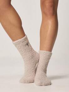 Missguided x Playboy Fuzzy Crew Socks With Bunny Logo Embroidered Design Cozy Winter Lounge Socks For Women - Multicolor - View 2